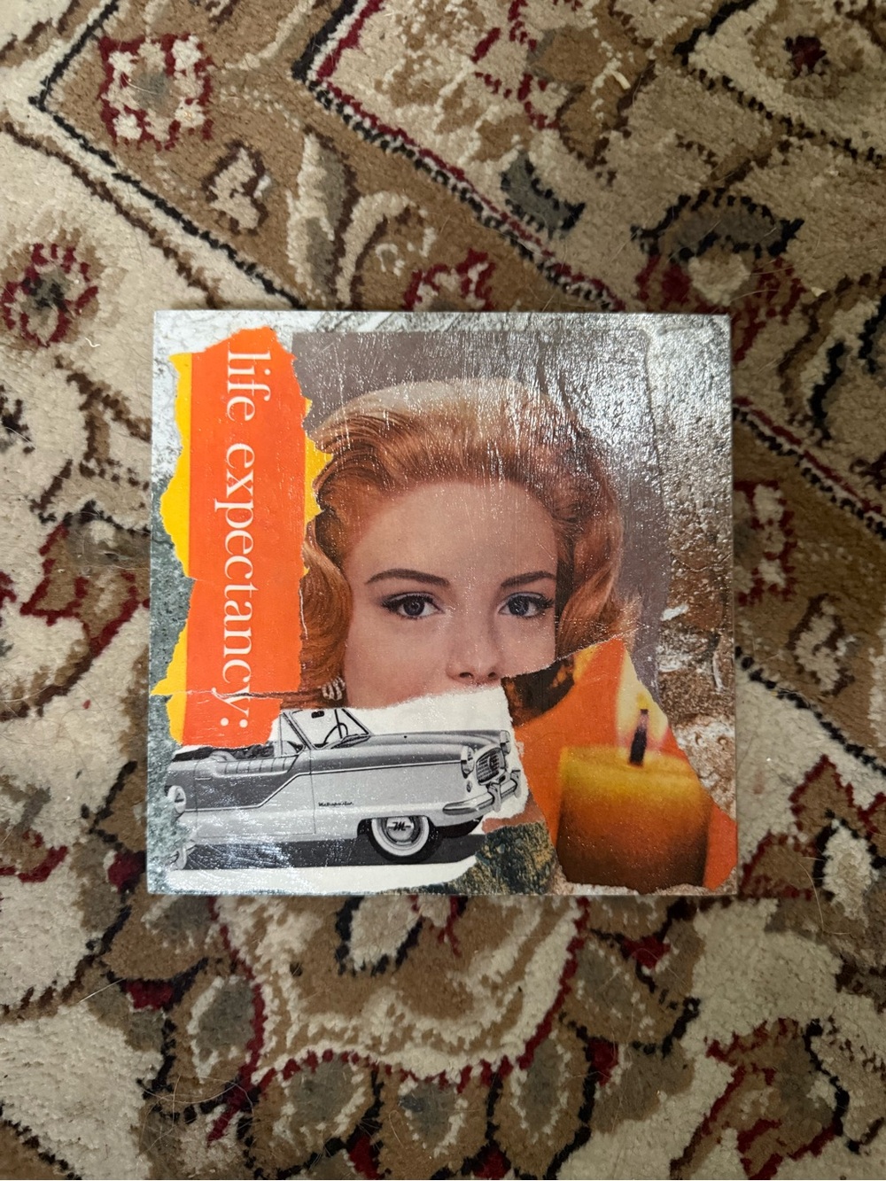 Life Expectancy Collage Art Panel - Orange Accent
